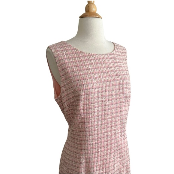 ANNE KLEIN Vintage 90s Pink Tweed Sleeveless Dress Made in Hong Kong Timeless 12 - Picture 5 of 15